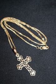 14K Gold Cross Necklace 