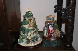 Bradford Exchange Thomas Kinkade Illuminated Musical Tabletop Nativity Tree & Santa by The Fire