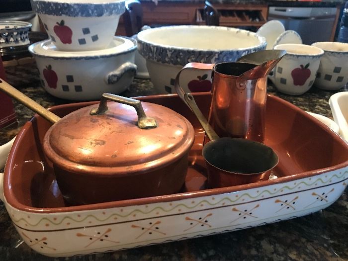 Copper items and a decorative baking dish 