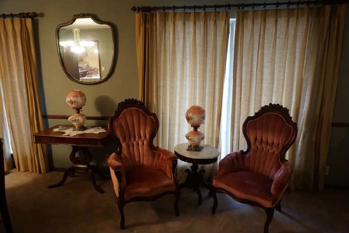 formal antique chairs, marble top table, hurricane la,ps