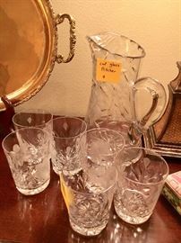 Beautiful cut glass pitcher and set of 6 glasses 