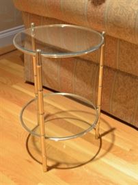 Tiered glass and brass side table