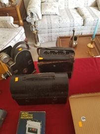 Vintage lunchbox and cameras