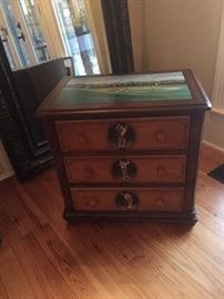 Handpainted end table with golf scene