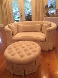 Beautiful parlor settee with matching tufted ottoman