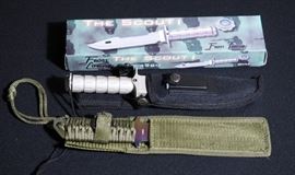 Frost Cutlery "The Scout I" Survival Knife With Sheath And Sharpening Stone, New In Box And Combat Ready Hunting Knife