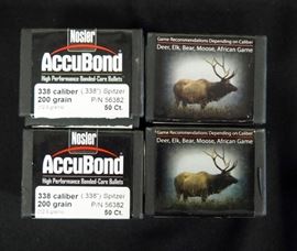 Nosler AccuBond 338 Cal 200 Gr Bullets, Qty 4 Boxes x 50 = 200 Total Bullets