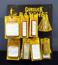 Vintage 70's Gunslick Gun Patch Assortment On Retail Display Rack, All New Old Stock