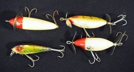 Vintage Fishing Lures, Heddon 2 SOS, 210 Surface and River Runt. Total Qty 4