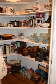 KITCHEN PANTRY-COOKBOOKS. COOKWARE, APPLIANCES, FOOD, PAPER GOODS