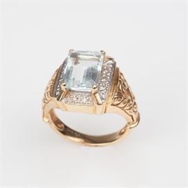 4: 14K AQUAMARINE DIAMOND DESIGNER RING
