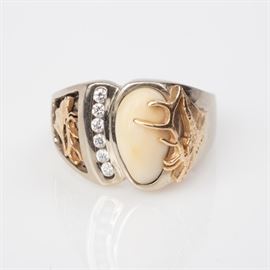 25: 14K MENS ELK TOOTH DIAMOND RING