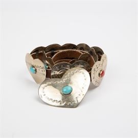 32: TURQUOISE AND CORAL CONCHO HEART BELT