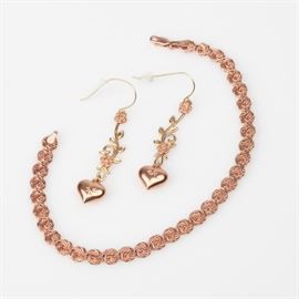 35: LOT WITH ROSE GOLD "MICHAEL ANTHONY" EARRINGS AND "COINC" SWIRL BRACELET