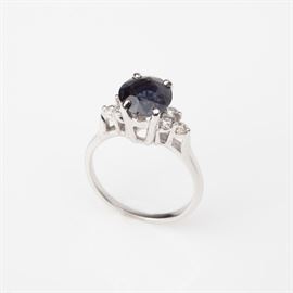 44: 14K PURPLE SPINEL AND DIAMOND RING