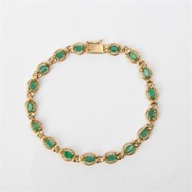 61: 14K EMERALD TENNIS BRACELET 3CTW
