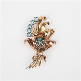 66: DEROSA STERLING FLORAL SPRAY BROOCH WITH SPECIALTY CUT CRYSTALS