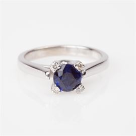 99: 14K SYNTHETIC SAPPHIRE RING WITH DIAMOND ACCENTS