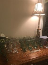 Clear beer mugs - green small pedestal glasses