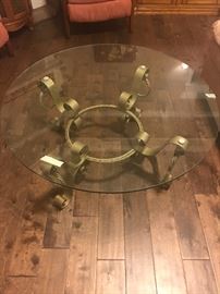Metal base with round glass coffee table - 1 chip on edge