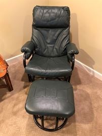 Green Leather Rocker/Glider with Ottoman