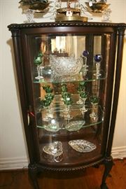 PRETTY LITTLE CURIO/CHINA CABINET WITH ROLLED ORIGINAL GLASS AND ORIGINAL ROPE CORD INSIDE DOORS