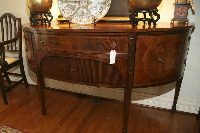 LOVELY DEMILUNE SIDEBOARD, MAHOGANY WITH INLAY 