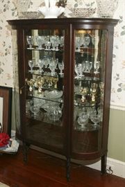 BEAUTIFUL OLD BOW FRONT CHINA CABINET WITH ORIGINA GLASS