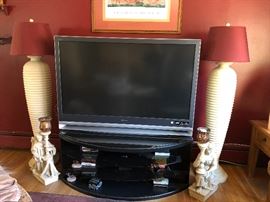 Pair of Floor Lamps, TV, TV Stand, Angel CandleHolders