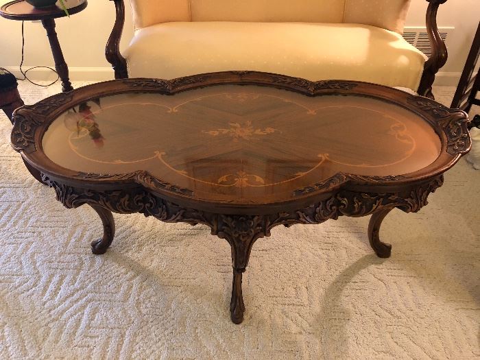 LOVELY WOOD AND GLASS SHADOW BOX STYLE COFFEE TABLE