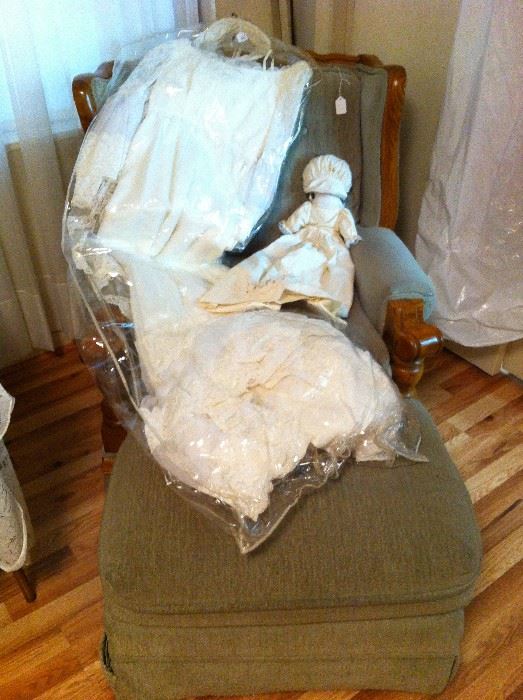 Chair & stool, bridal gown
