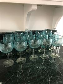 Beautiful blue glasses.  15 of them.  Cut glass.  $100