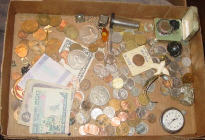 Box of Foreign Coins & Misc.