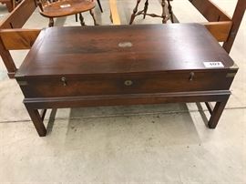 Campaign chest-style coffee table with lift-up lid 49"w x 25"d x 20.5h