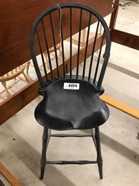 Bow-back Windsor stool in black crackle paint