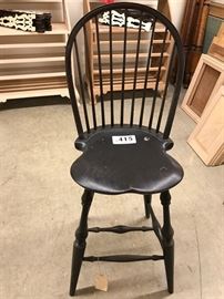 Bow-back Windsor stool with black crackle finish