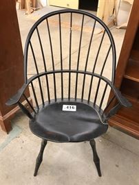 Bow-back Windsor armchair with black crackle paint