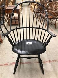 Bow-back Windsor armchair with black crackle paint
