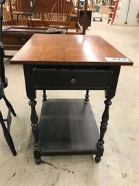 1-drawer turned leg curly maple and painted table, 19.75"w x 25.75"d