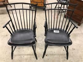 Pair of birdcage Windsor armchairs in black crackle paint