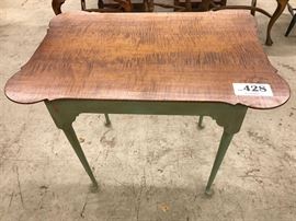 Porringer tea table with tiger maple top and antique duck-foot base 33"w x 22.75"d
