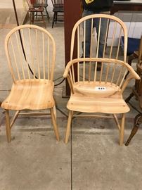 Contemporary sack-back Windsor armchair in ash and contemporary Windsor bow-back side chair in ash