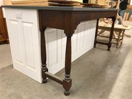 Island sample white paint with cherry tavern table-style extension with green slate top, 74"w x 42"d