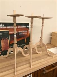 3 Dunlap candle stand bases in tiger maple, unfinished