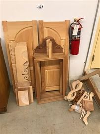 Pair of arched raised panel pine doors and assembled parts