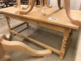 Partially completed barley-twist coffee table in white oak, unfinished