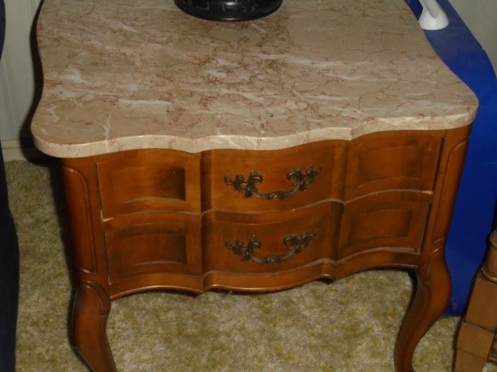 1 of 2 French providential marble top end table 