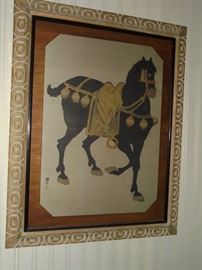 Large Asian picture of horse framed & matted