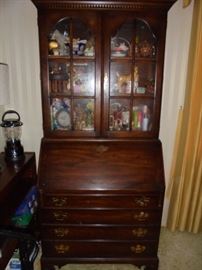 Curio/writing desk cabinet w/4 drawers, glass doors and shelves