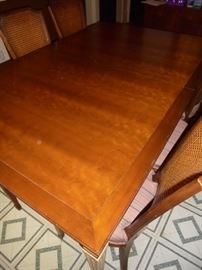 Dining table w/table pads, 1 leaf & 8 chairs